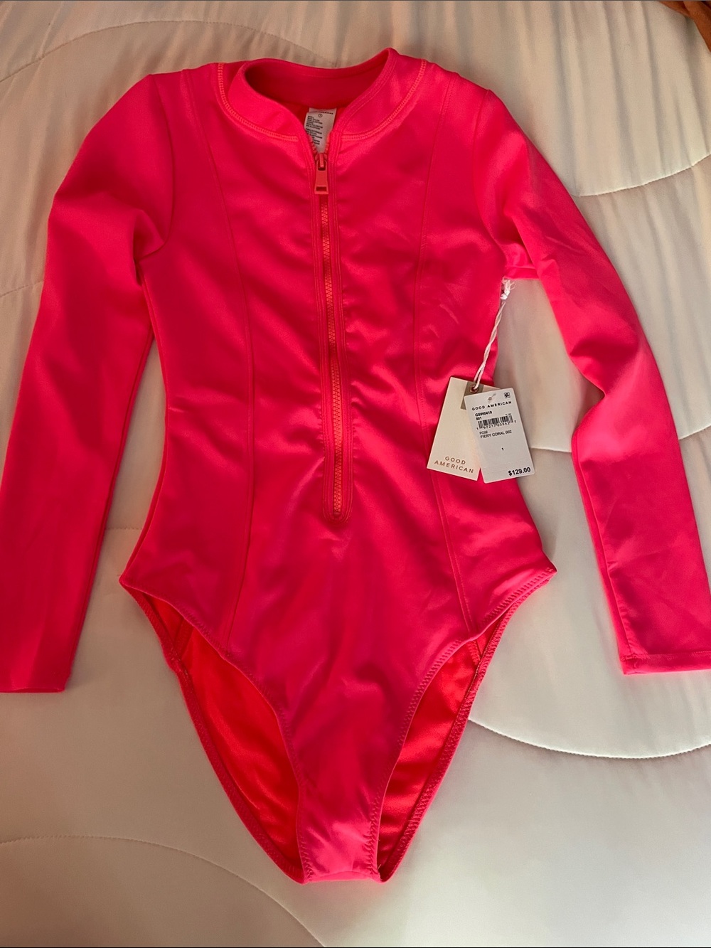 $130 msrp NWT Good American Long-Sleeve Zip Front scuba swimsuit size 1 small